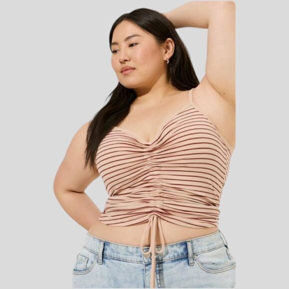 6X 30W Torrid Super Soft Rib V Neck Drawstring Crop Tank Mini Stripe Stretchy te - Picture 1 of 8